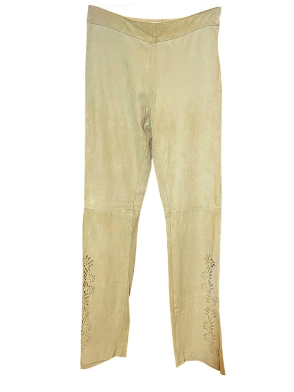 Blue Deep Italy Archival Real Suede Laser Cut Floral Eyelet Pants S 4 NWOT